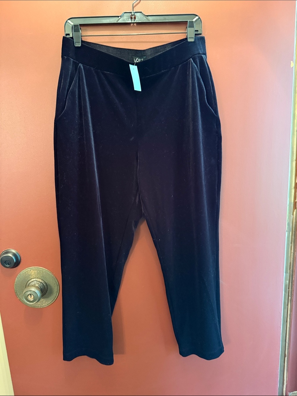 LOFT Black Velvet Pull-On Straight Leg Pants